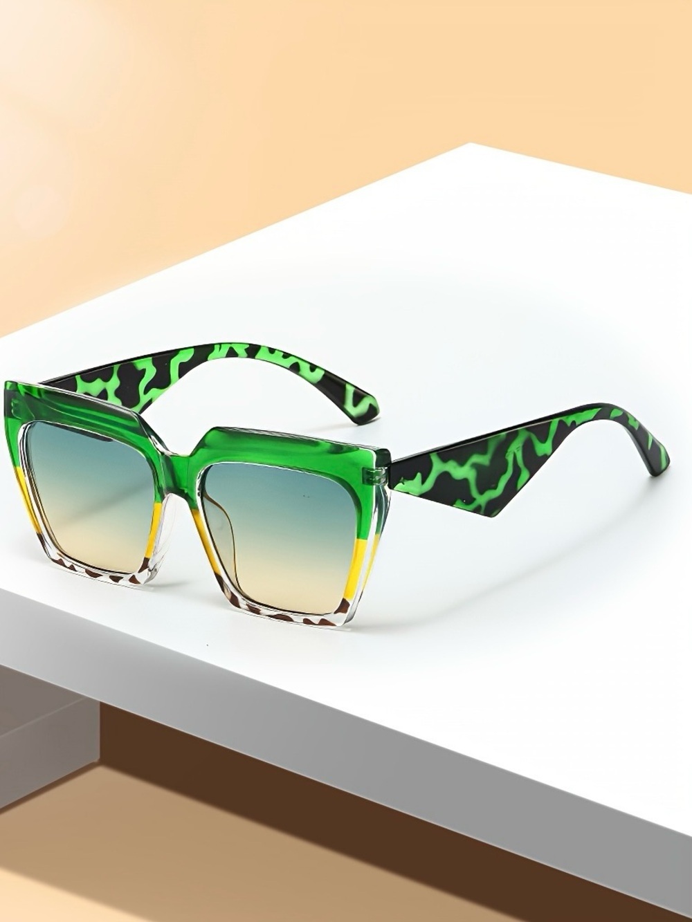 Sharp Panther Oversized Green Sunglasses | UV400 Retro Boss Statement